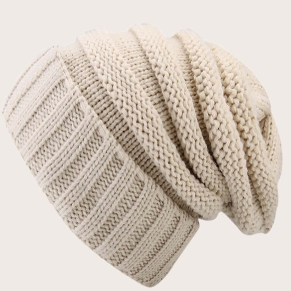 Beige Cream Beanie Cable Knit Hat - Picture 3 of 6